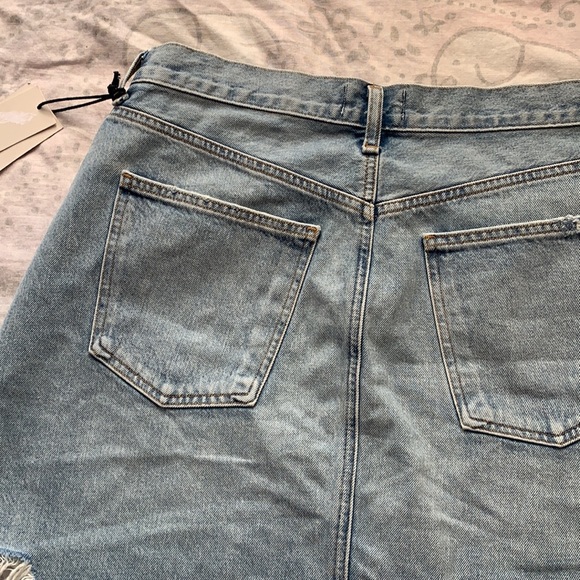 NWT AGOLDE Criss Cross Symbol Jean Denim Skirt Distressed Light Blue Wash Sz 31 - Picture 11 of 13